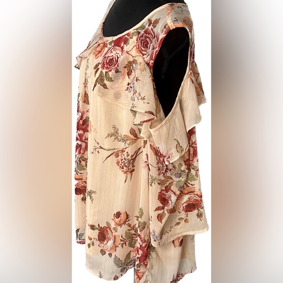 Roz & Ali Mock Wrap Tank Top 3X 3XL Keyhole Back Pink Peach Floral Feminine Plus - Picture 3 of 15
